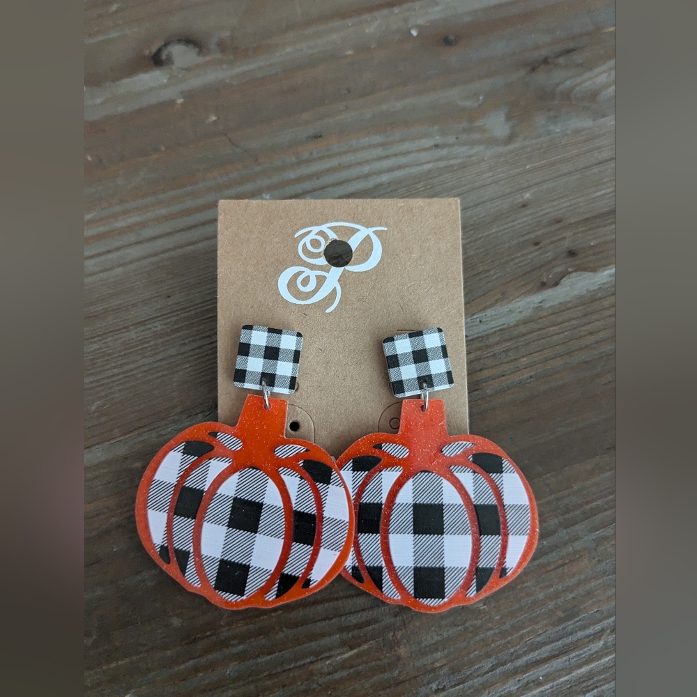 Gingham Pumpkin Earrings